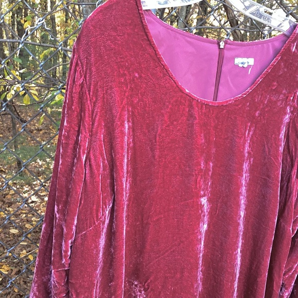 18 J Jill Old Rose Rayon Silk Velvet Shift Cozy Long Sleeve Scoop Neck Dress - Picture 3 of 5